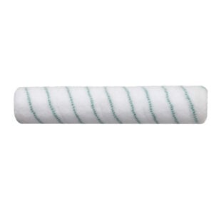 White hospital or industrial water filter cartridge with green spiral detailing, used in water purification systems.