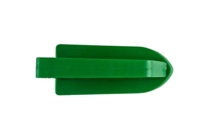 Green plastic sole cleaner scoop, used for hygienic sanitation and shoe cleaning in commercial and industrial environments.
