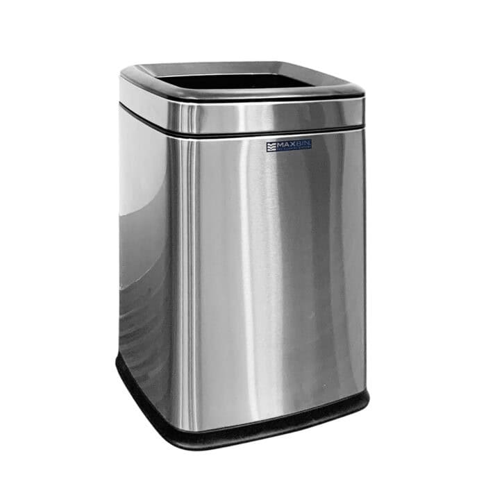 Stainless steel touchless trash bin for commercial restrooms, sanitation, and hygiene in Asia.