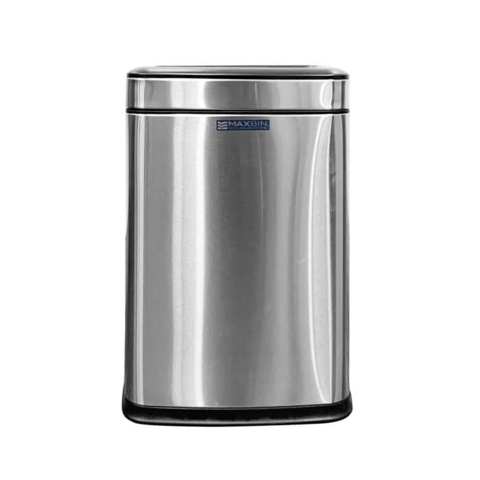 Max Bin stainless steel trash bin for commercial or industrial use, durable and hygienic waste disposal solution.