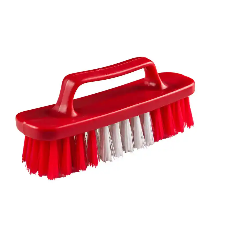 #900+Plastic+Scrub+Brush+red-1+B Red cleaning scrub brush with sturdy handle, ideal for hygiene and sanitation tasks in commercial and residential spaces.
