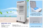 Air cooling portable air conditioner with 8-liter water tank, caster wheels, manual control, energy-efficient 65W, ideal for quick cooling at Beyond Hygiene Asia.