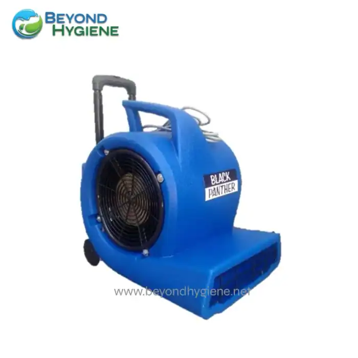 High-efficiency industrial air blower for sanitation and hygiene cleaning, branded Black Panther, used for maintaining cleanliness in commercial and industrial spaces, available at Beyond Hygiene Asia.