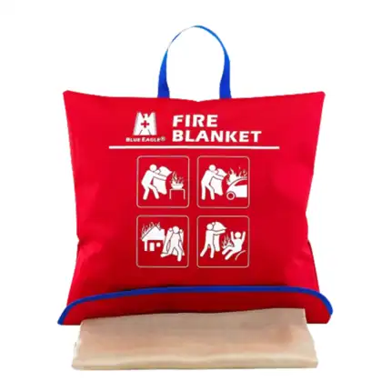 Fire safety emergency fire blanket Red fire blanket with clear instructions for fire safety at Asia Beyond Hygiene standards.