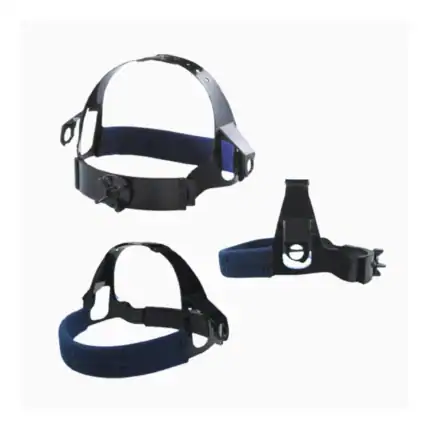 Headlamp with adjustable strap and LED light for industrial and outdoor use.