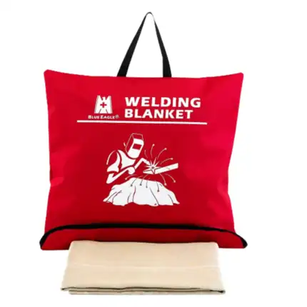 Welding blanket in red with welding icon, used for industrial safety and protection, designed by Beyond Hygiene Asia for effective welding site coverage.