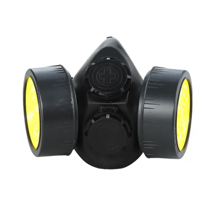 N95 respirator mask with dual airflow valves and adjustable straps, designed for effective respiratory protection in hygiene and sanitation environments.