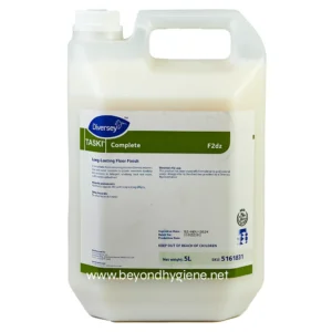 Diversey TASKI Complete floor finish in a 5-liter container, ideal for long-lasting commercial flooring maintenance and hygiene.
