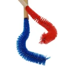 Blue and red twisted pipe cleaning brushes for hygiene and sanitation tools.