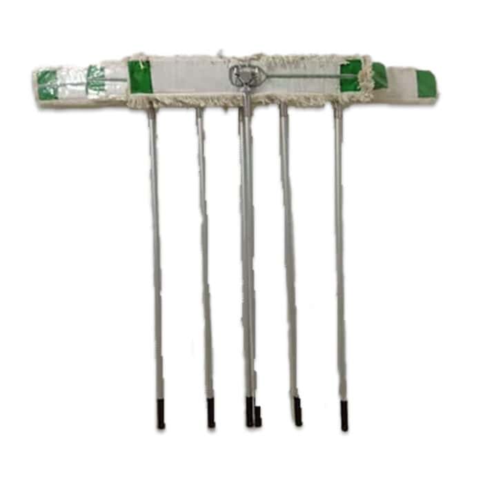 Disinfection mop with long handles used for cleaning and sanitation in healthcare and commercial environments.
