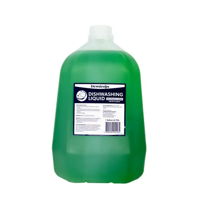 Eco-friendly dishwashing liquid with Kalamansi scent in a large green bottle, ideal for commercial and industrial cleaning, promoting hygiene and sanitation.