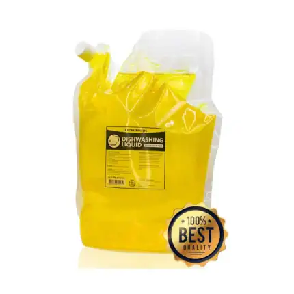 Dewdrops dishwashing liquid in a yellow refill pouch, fragrance-free, 4 liters, eco-friendly cleaning product for commercial and industrial kitchens, trusted by Beyond Hygiene Asia.