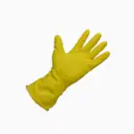 Yellow rubber cleaning glove for hygiene and sanitation cleaning tasks.