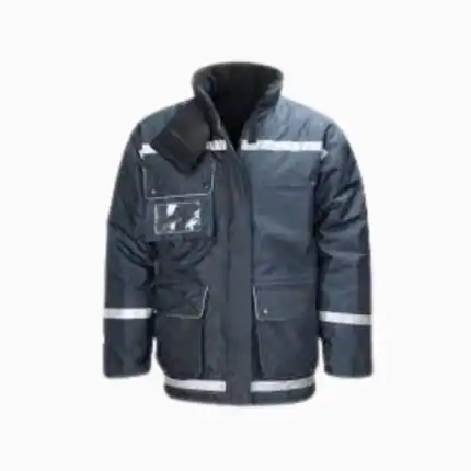 High-visibility reflective safety jacket with multiple pockets, ideal for industrial and construction workers for safety and durability in harsh environments.