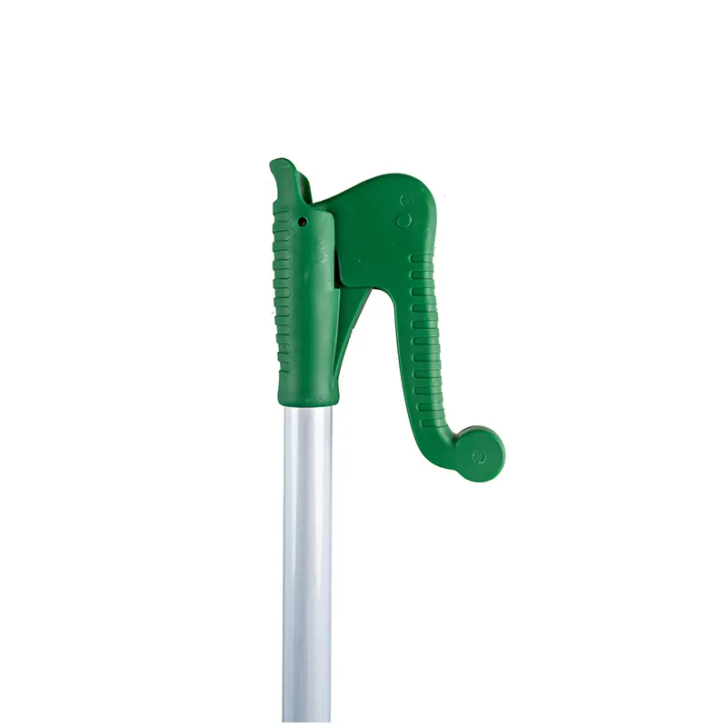 Garbage+Pick+Clamp-2+B Removeable mop handle with adjustable green grip for cleaning and hygiene.