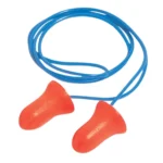 Blue earplug noise reduction hearing protection with orange ear tips for sound isolation and safety, suitable for industrial, travel, or sleep use.