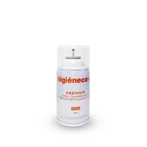 Hygieneco odor counteractant antibacterial fragrance spray in a white aerosol can for hygiene and odor control.