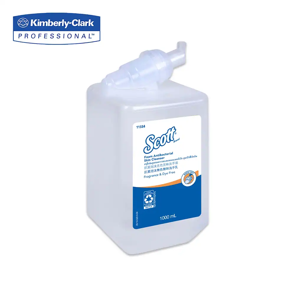 Scott foam antibacterial skin cleanser, 1000ml, fragrance and dye-free, professional hand hygiene, hospital-grade sanitizing solution, Kimberly-Clark, hygiene product for medical and facility use.