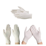 LATEX DISPOSABLE GLOVES Description Excellent fit for comfort sensitivity and safety High anti tear properties Beaded cuff for tear resistance Ambidextrous, powder free latex gloves Color: White