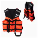 High-visibility life jacket for water safety, featuring durable materials and adjustable straps, ideal for professional and recreational aquatic activities.