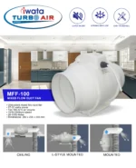 Air ventilation system for commercial kitchens featuring ultra-silent mixed flow duct fan with strong airflow and easy installation.