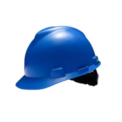 Blue safety helmet for hygiene and safety standards in Asia, used in industrial and cleaning environments at Beyond Hygiene Asia.