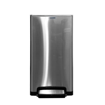 Stainless steel pedal operated hand sanitizer dispenser for hygiene and sanitation in commercial settings.