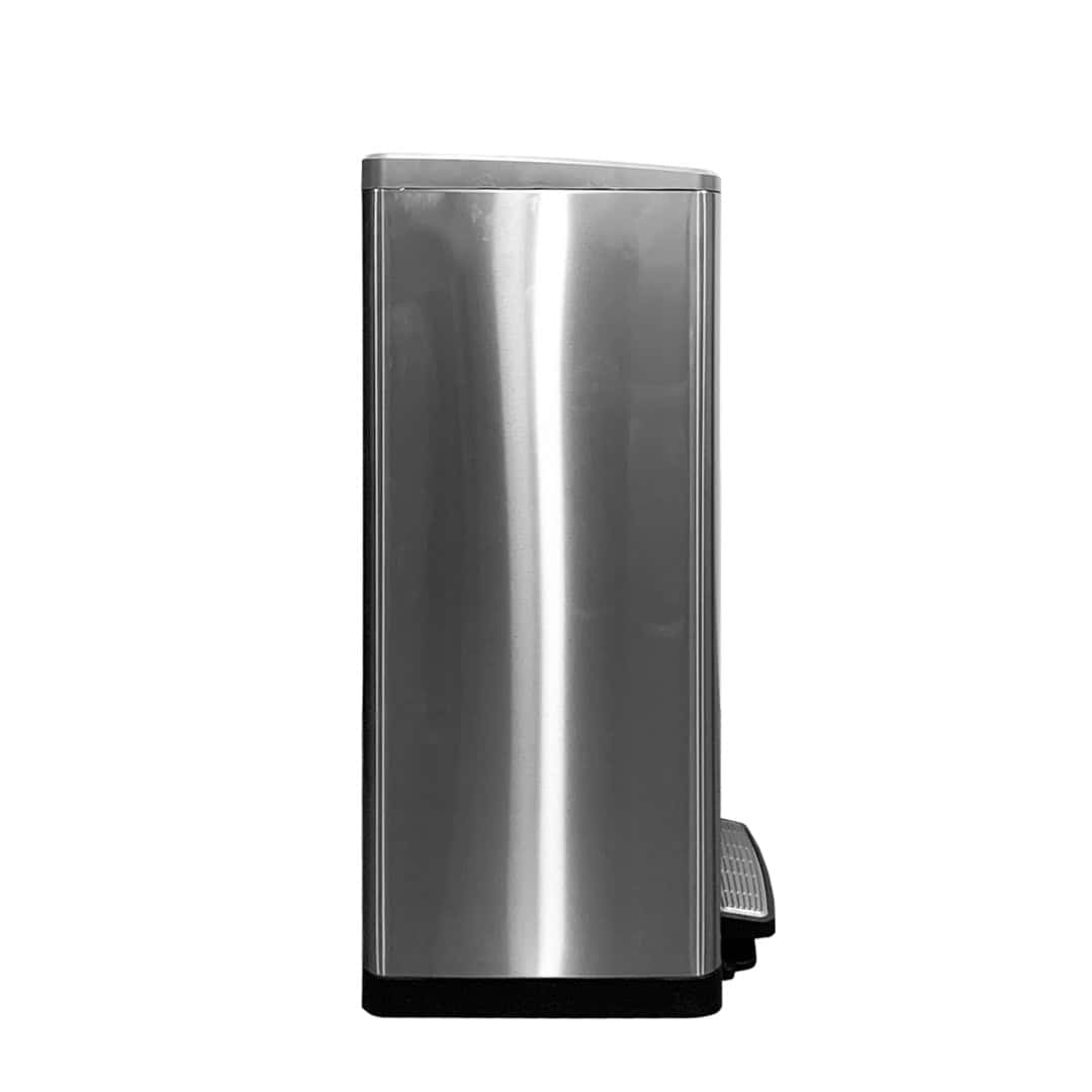 MaxBin-50L-Stainless-Square-Step-Bin-Side.jpg Stainless steel automatic hand sanitizer dispenser for hygiene and sanitation in commercial spaces.