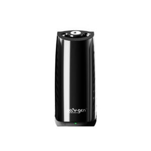 Ozone generator for sanitization and disinfecting air in commercial and residential spaces. Compact black device with digital controls, designed for enhanced hygiene and air quality.