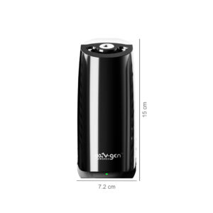 Rechargeable black handheld UV sterilizer with adjustable settings, compact design, and portable size for effective hygiene and sanitization on the go.