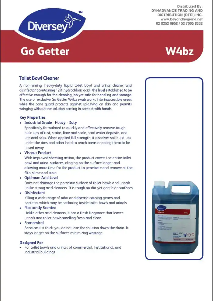 Advanced toilet bowl cleaner for industrial use, kills germs, dissolves build-ups, and leaves a fresh scent. Ideal for commercial and institutional toilet maintenance, ensuring hygiene and cleanliness.