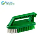 Green handheld scrub brush for cleaning surfaces, featuring durable bristles and ergonomic handle, ideal for commercial hygiene and sanitation, from Beyond Hygiene Asia.