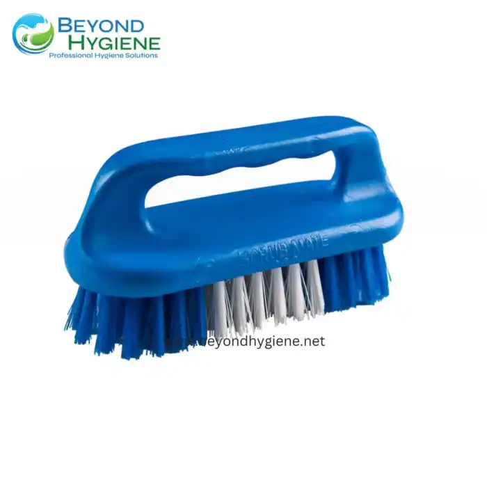 Blue cleaning scrub brush for hygiene and sanitation cleaning tasks.