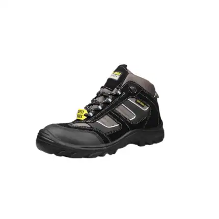 Waterproof safety work boot with slip-resistant sole for industrial and outdoor use. Ideal for construction, manufacturing, and harsh environments requiring durable footwear.