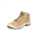 Safety-toe work boot beige with cushioned sole and durable laces for outdoor and industrial safety.