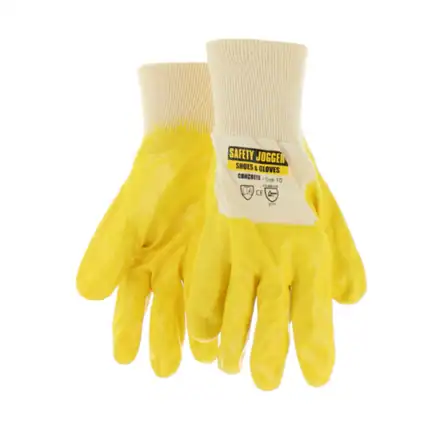 Yellow protective safety gloves for industrial cleaning and hygiene tasks.