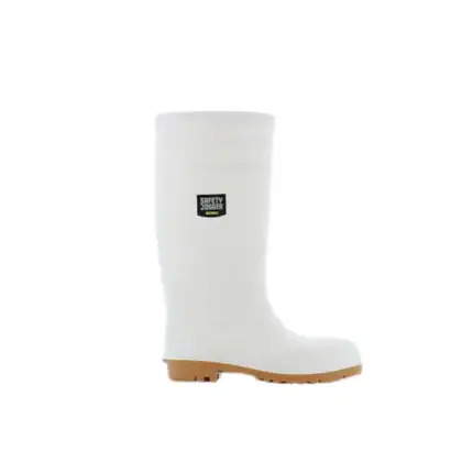 Safety jogger white rubber safety boots for industrial and hygiene purposes.