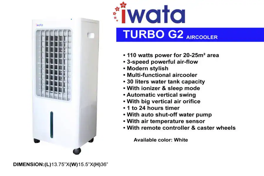 Iwata TURBO-G2 Iqwta turbo G2 portable air cooler - modern stylish multi-functional cooling system for home and office use.