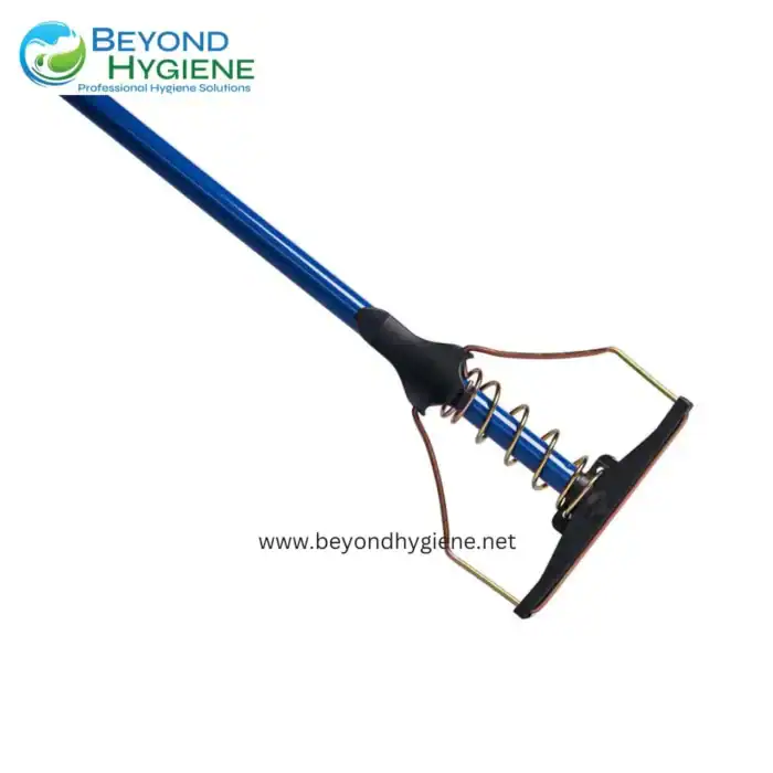 Clorox mop cleaning tool with blue handle and black cleaning pad for hygiene and sanitation purposes in commercial settings.