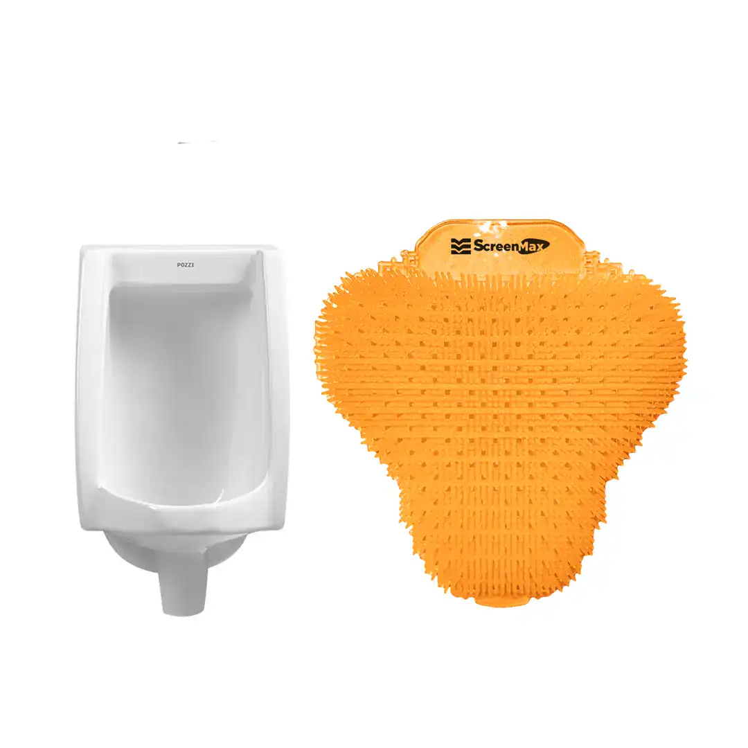 Screen60-Enzyme-Urinal-Sanitizer- Urinal with replaceable hygienic brush for bathroom cleaning, focusing on hygiene and sanitation solutions.