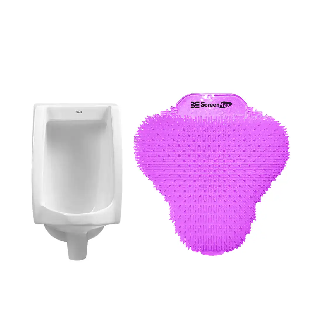 Screen60-Enzyme-Urinal-Sanitizer- Flexible anti-slip scrubbing brush for bathroom cleaning, perfect for hygiene and disinfecting surfaces. Bright purple color enhances visibility and cleaning efficiency in commercial and residential spaces.