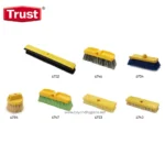 Trust branded cleaning brushes and replacement parts, including brushes with various bristle types and lengths, designed for professional hygiene maintenance.
