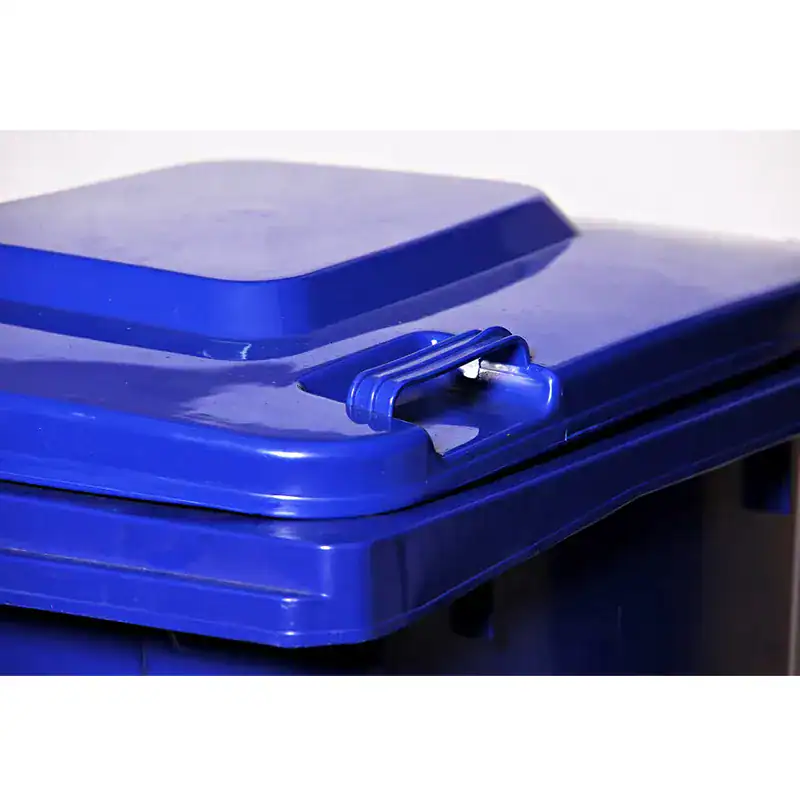 Side+Wheel+Garbage+Bin+BLUE-1+B Blue waste bin with lid, hygienic waste disposal, sanitation supplies from Beyond Hygiene Asia.