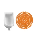 Urinal and silicone urinal screen, hygienic restroom accessories for odor control and cleanliness.