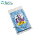 Blue cleaning towel in plastic packaging labeled universal terry cloth for general cleaning - Beyond Hygiene Asia.