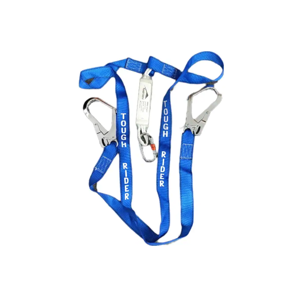 TOUGH RIDER DOUBLE LANYARD Blue safety harness with carabiners for industrial or construction use at Beyond Hygiene Asia.