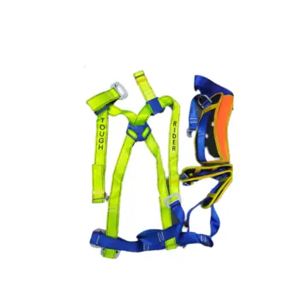 High-visibility safety harness with adjustable straps, bright colors, and secure buckles, designed for fall protection and workplace safety in Asia.
