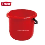 Red cleaning bucket for sanitation and hygiene tasks, ideal for commercial and industrial use, featuring sturdy handle for easy transport, perfect for maintaining cleanliness in various settings.