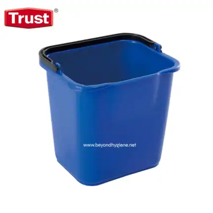 Trust blue plastic waste bin for bathroom or cleaning areas, durable and hygienic waste management solution, ideal for commercial and industrial environments.