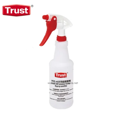 Spray disinfectant bottle with red trigger handle, branded Trust, used for sanitation and hygiene purposes in Asia.